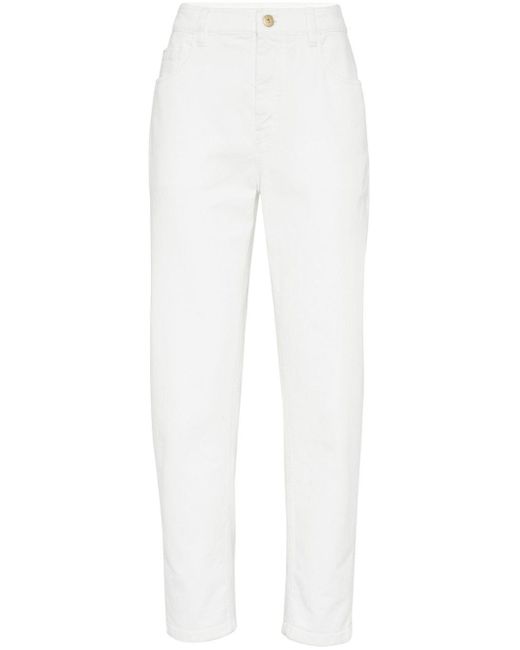 Brunello Cucinelli White Monili-Chain High-Rise Tapered Jeans