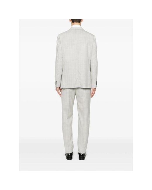 Caruso White Norma Double-Breasted Check-Pattern Suit for men
