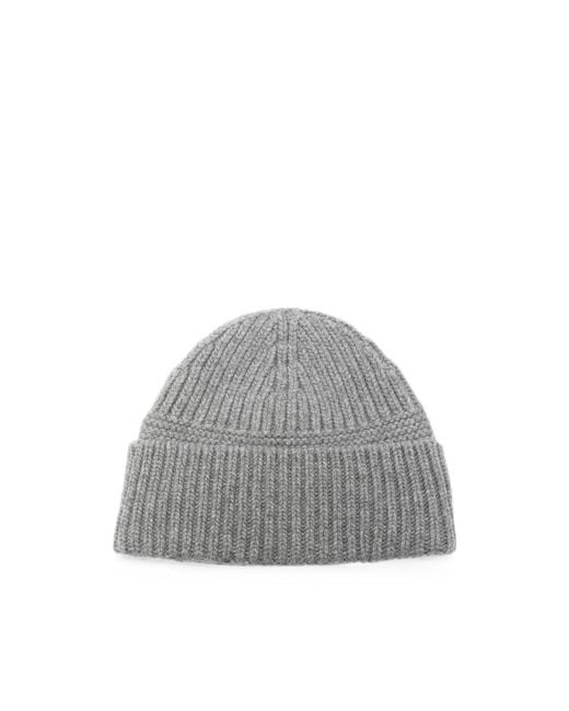 Miu Miu Gray Logo-Patch Ribbed-Knit Wool Beanie