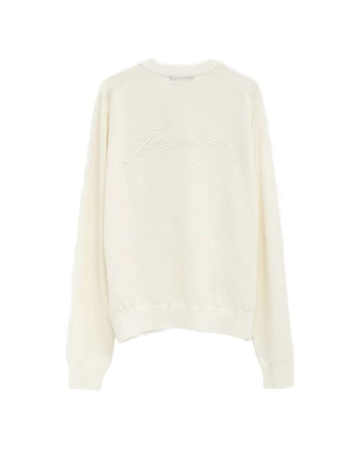 Jacquemus White Embroidered-Detail Crew Neck Jumper for men