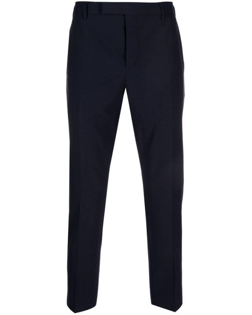 PT Torino Blue Check-Print Tapered Trousers for men