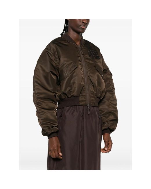 CECILIE BAHNSEN Brown Ruched-Sleeve Cropped Bomber Jacket