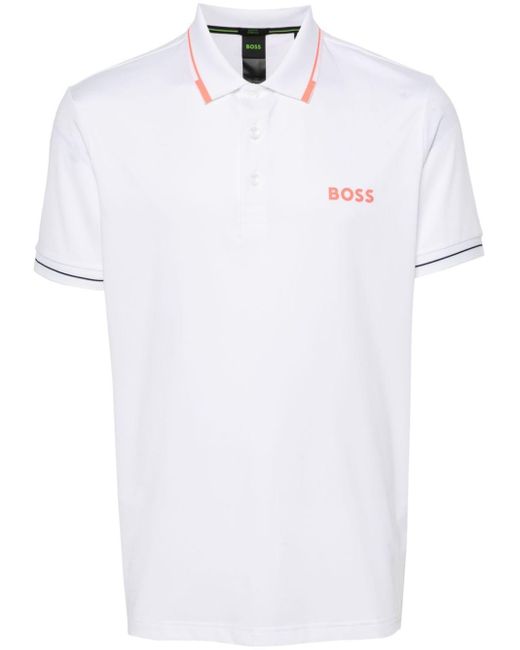 Boss White Logo-Print Polo Shirt for men