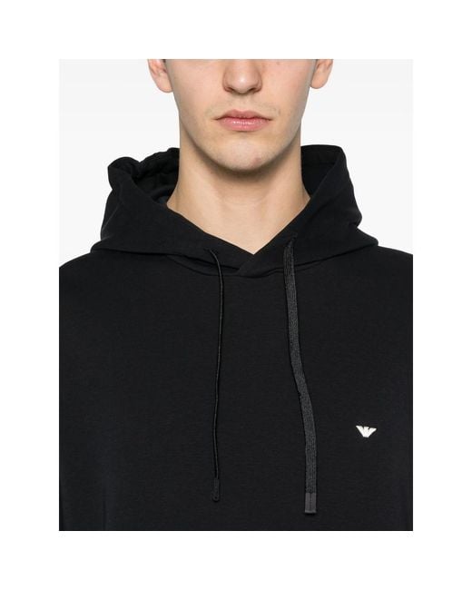 Emporio Armani Black Logo-Embroidered Hoodie for men