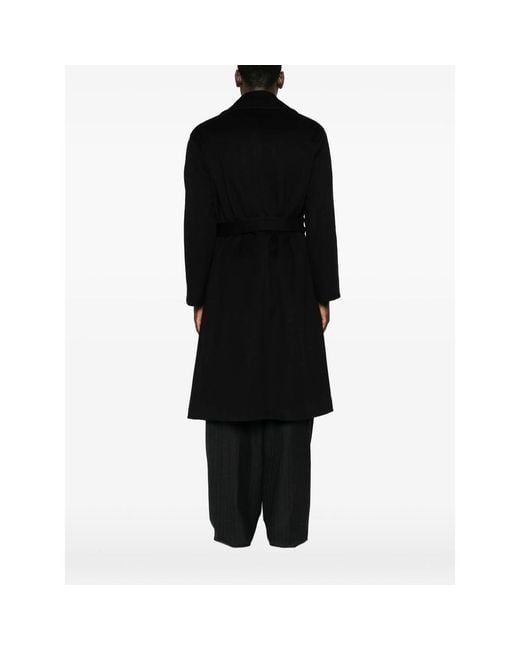 Caruso Black Belted Notch-Lapels Coat for men