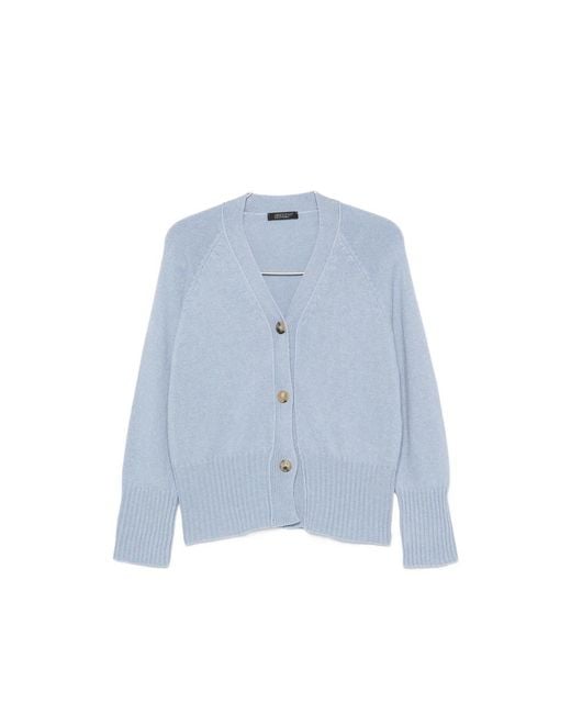 Aragona Blue V-Neck Ribbed-Knit Cardigan