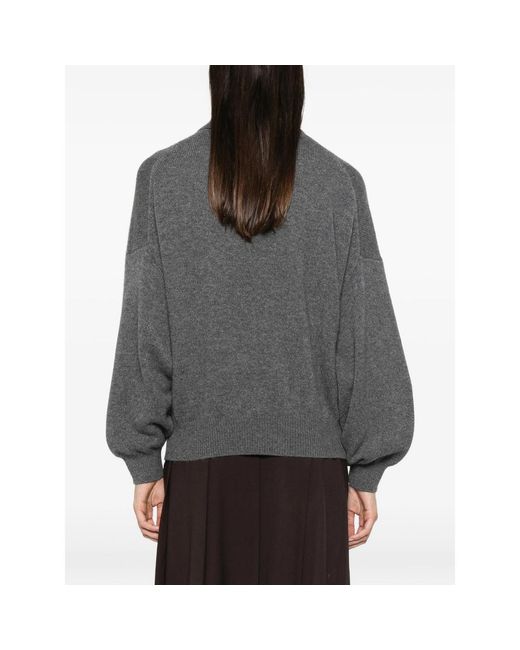 Lisa Yang Gray Etta Button-Fastening Polo-Collar Sweater