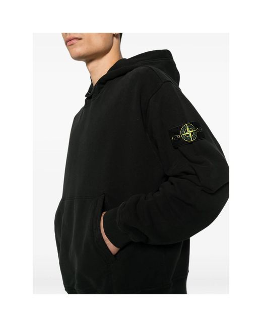 Stone Island Black Logo-Patch Pouch-Pocket Hoodie for men