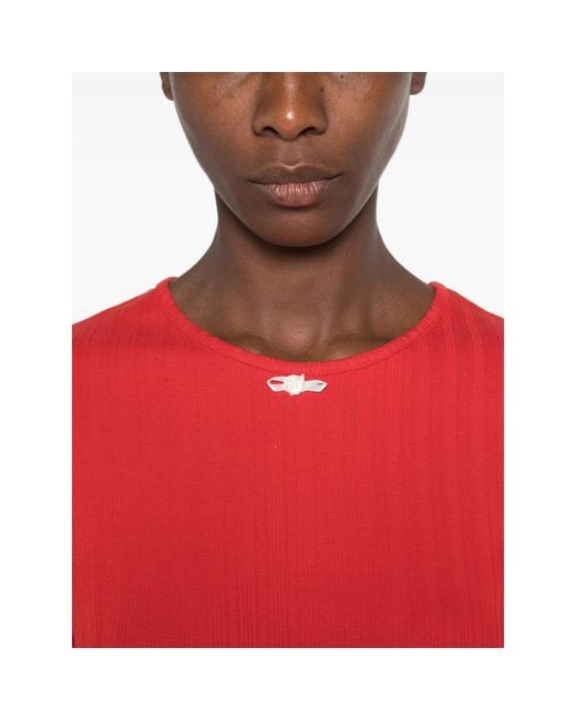 Stine Goya Red Ribbed Bow-Detail T-Shirt
