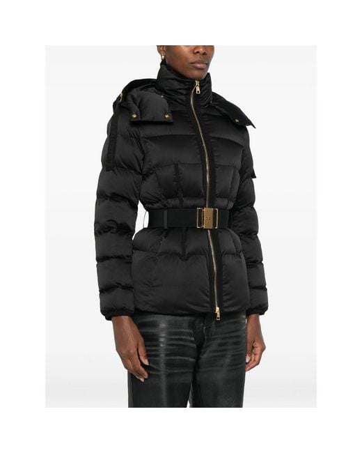 Elisabetta Franchi Black Belted Hooded Puffer Jacket
