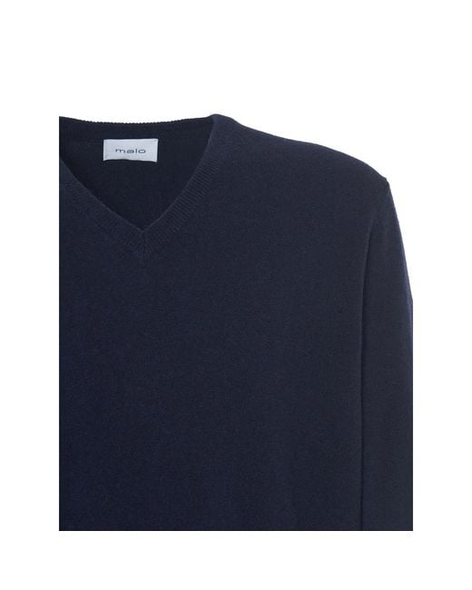 Malo Blue V-Neck Cashmere Sweater for men