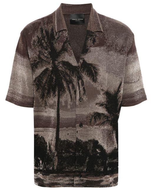 Roberto Collina Black Palms-Jacquard Shirt for men