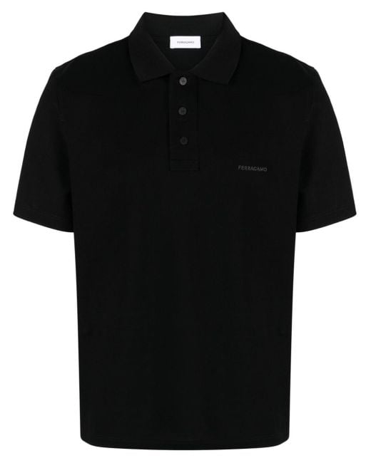 Ferragamo Black Pique Polo Shirt With Logo for men