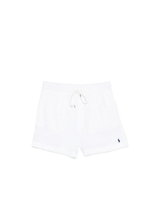 Ralph Lauren White Drawstring-Waist Embroidered-Logo Shorts