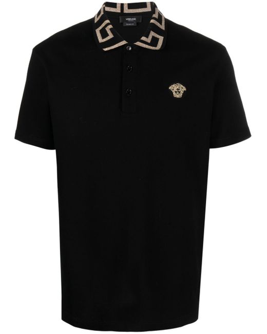 Versace Cotton Greca Collar Polo Shirt in Black for Men | Lyst Canada