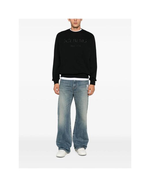 Iceberg Black Logo-Embroidered Sweatshirt for men