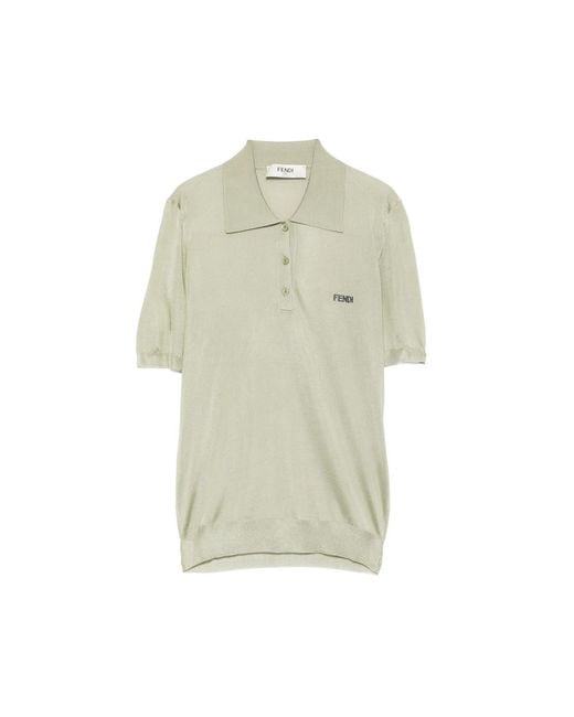 Fendi Green Button-Up Polo Shirt
