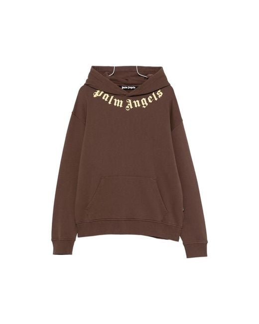 Palm Angels Brown Neck Logo Printed Hoodie for men