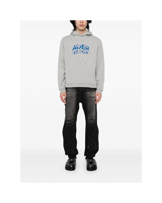Adererror Gray Logo-Embroidered Hoodie for men