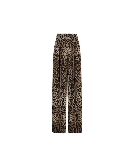 Dolce & Gabbana Brown Leo-Print Wool Trousers
