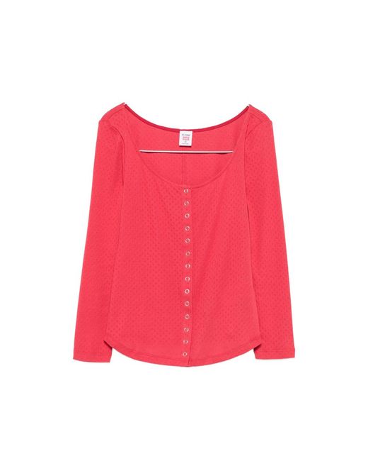 Re/done Red X Hanes Pointelle-Knit Snap-Button Top