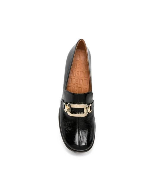 Chie Mihara Black Teil Buckle-Detail Patent Loafers