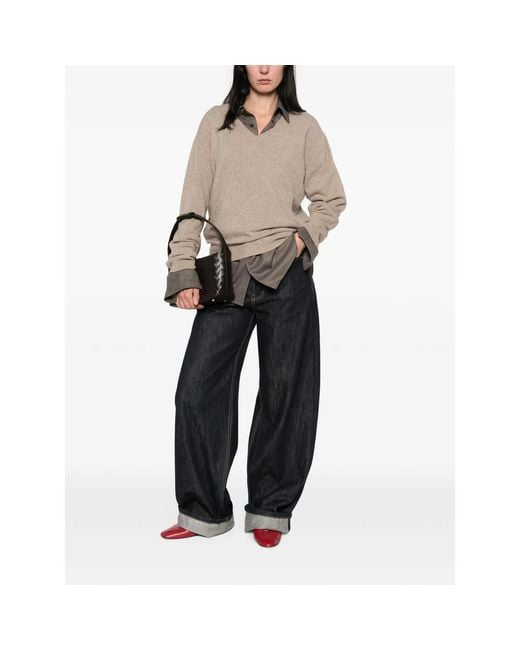 LA PISCINE Natural V-Neck Sweater