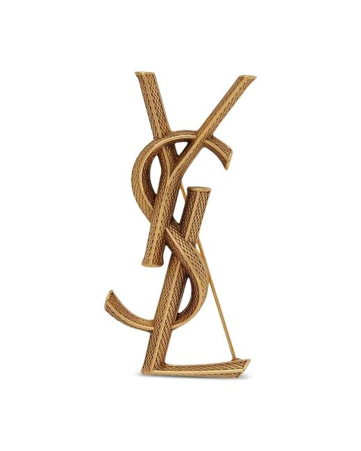 Saint Laurent Metallic Textured Logo Letter Brooch for men