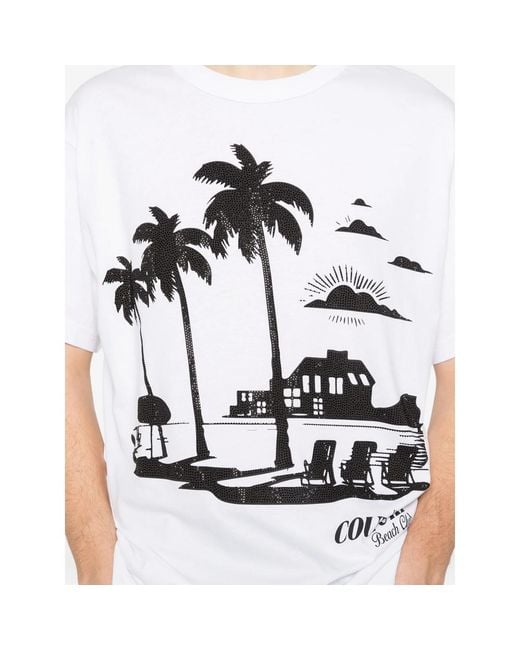 Versace Jeans Couture White Palm-Graphic T-Shirt for men