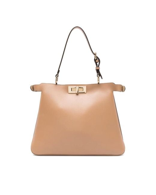 Fendi Natural Turnlock Handle Tote Bag