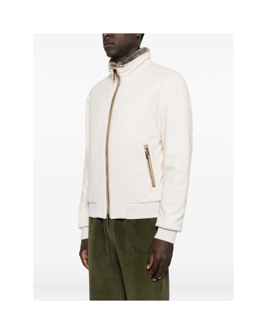 Moorer White Fur-Trimmed Zip-Front Jacket for men