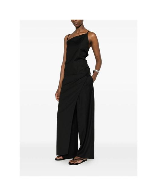 LA PISCINE Black Asymmetrical-Neck Top