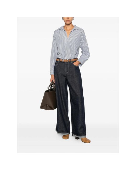 Max Mara Blue Wide-Leg Turn-Up Jeans