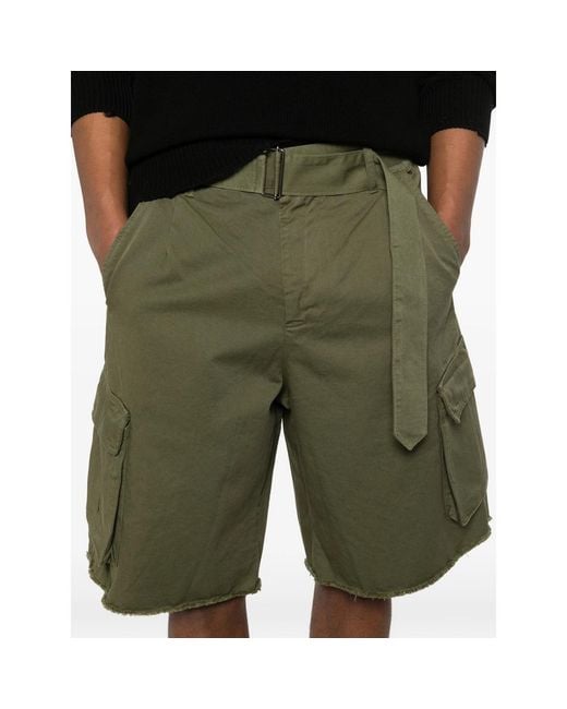 Laneus Green Belted Button Cargo Shorts for men