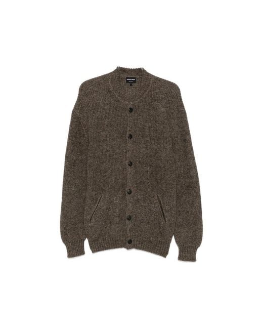 Giorgio Armani Brown Button-Up Rib-Trimmed Cardigan for men