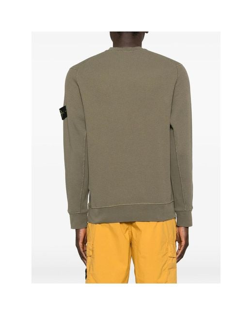Stone Island Green Waffle-Knit Patch Sweatshirt for men