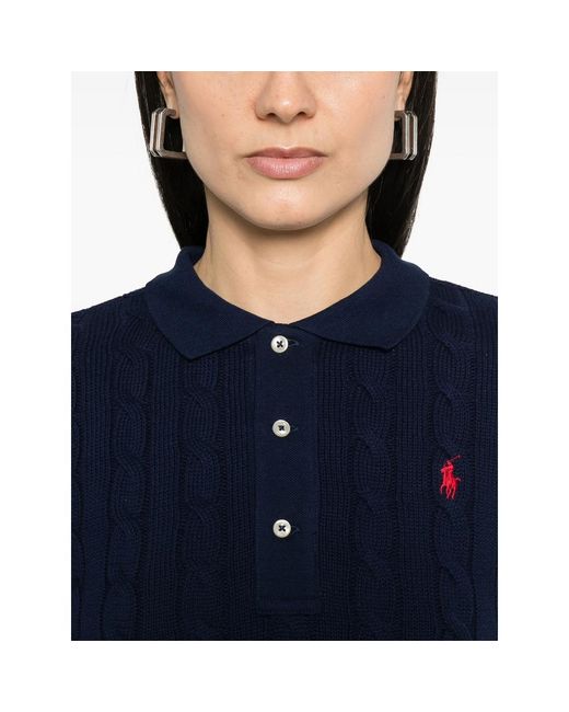 Ralph Lauren Blue Cable-Knit Cotton Polo Shirt
