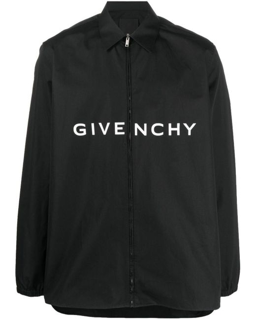 Givenchy Black Logo-Print Zipped Shirt for men