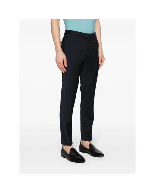 PT Torino Black Travel Mid-Rise Tapered Trousers for men