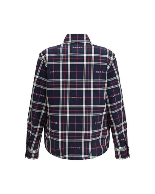 Gucci Blue Tartan Logo Overshirt for men