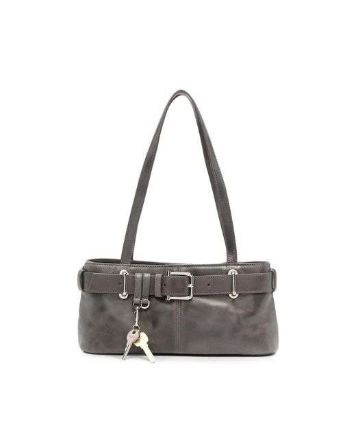 OSOI Gray Buckle-Detail Leather Tote Bag