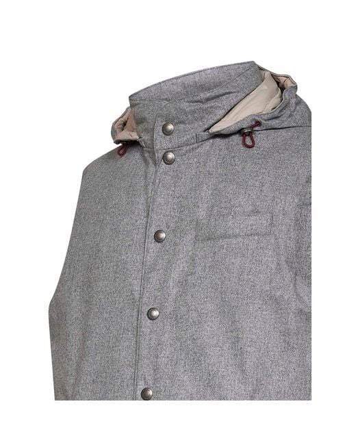Brunello Cucinelli Gray Hooded Padded Gilet for men
