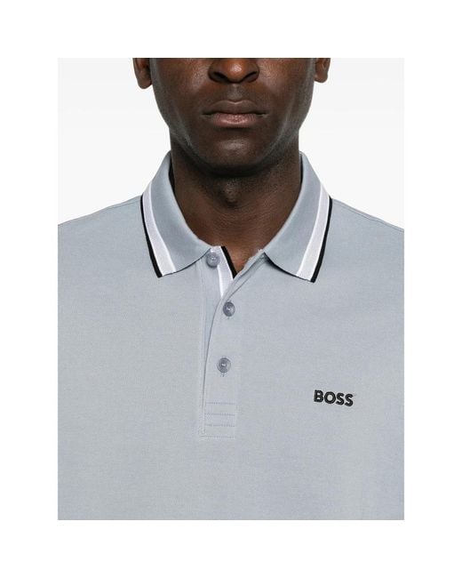 Boss Blue Paddy Logo-Embroidered Tipped Polo Shirt for men