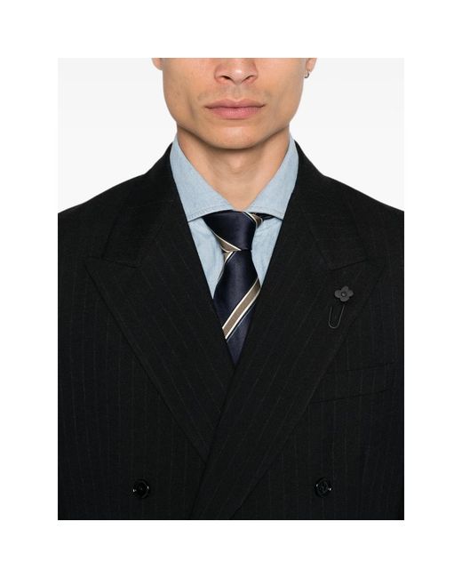 Lardini Black Pinstripe Double-Breasted Blazer for men