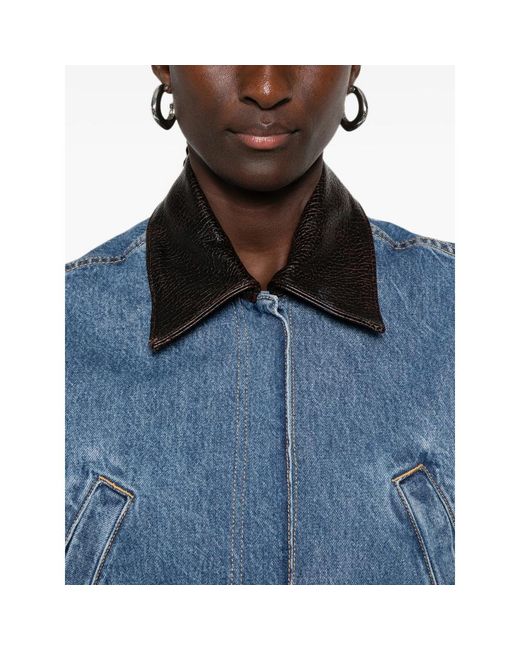 IRO Blue Cropped Contrast-Collar Jacket