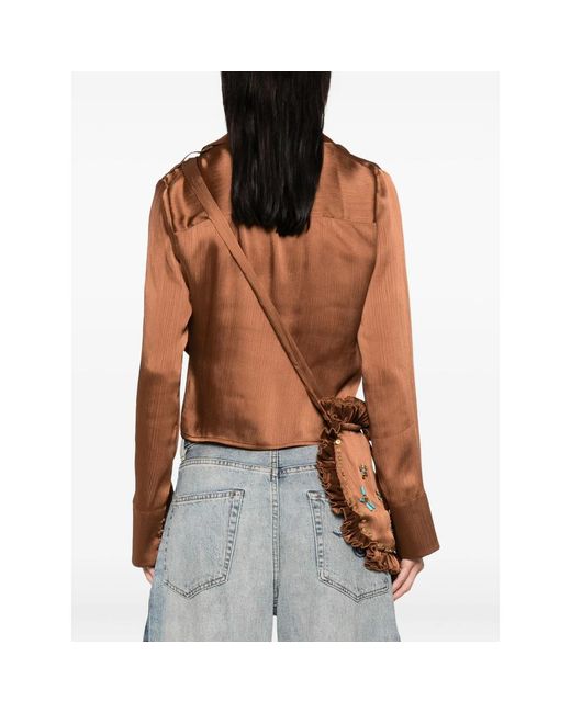 Siedres Brown Pointed-Collar Buttoned Blouse