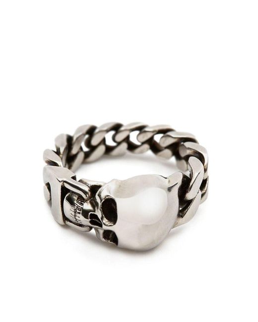 Alexander McQueen White Skull Chain Ring for men