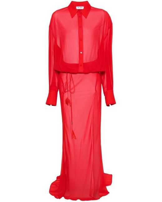The Attico Red Semi-Sheer Maxi Dress