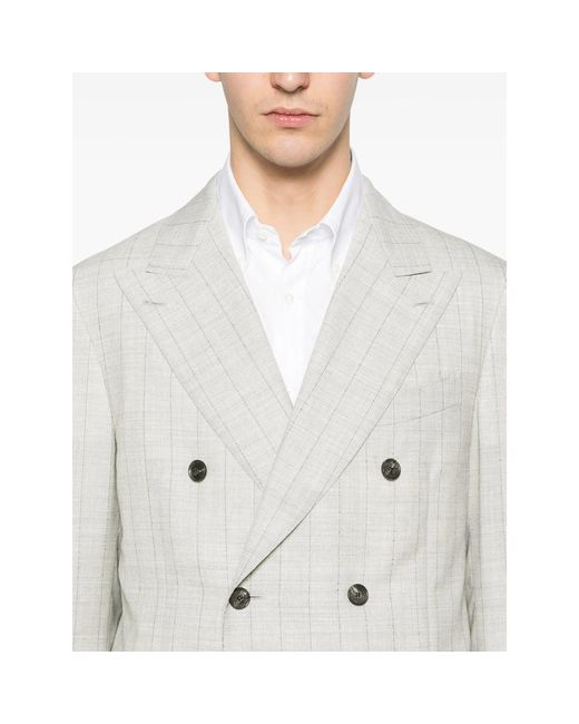Caruso White Norma Double-Breasted Check-Pattern Suit for men