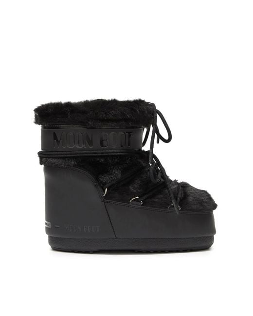 Moon Boot Black Icon Low Faux-Fur Lace-Up Boots for men